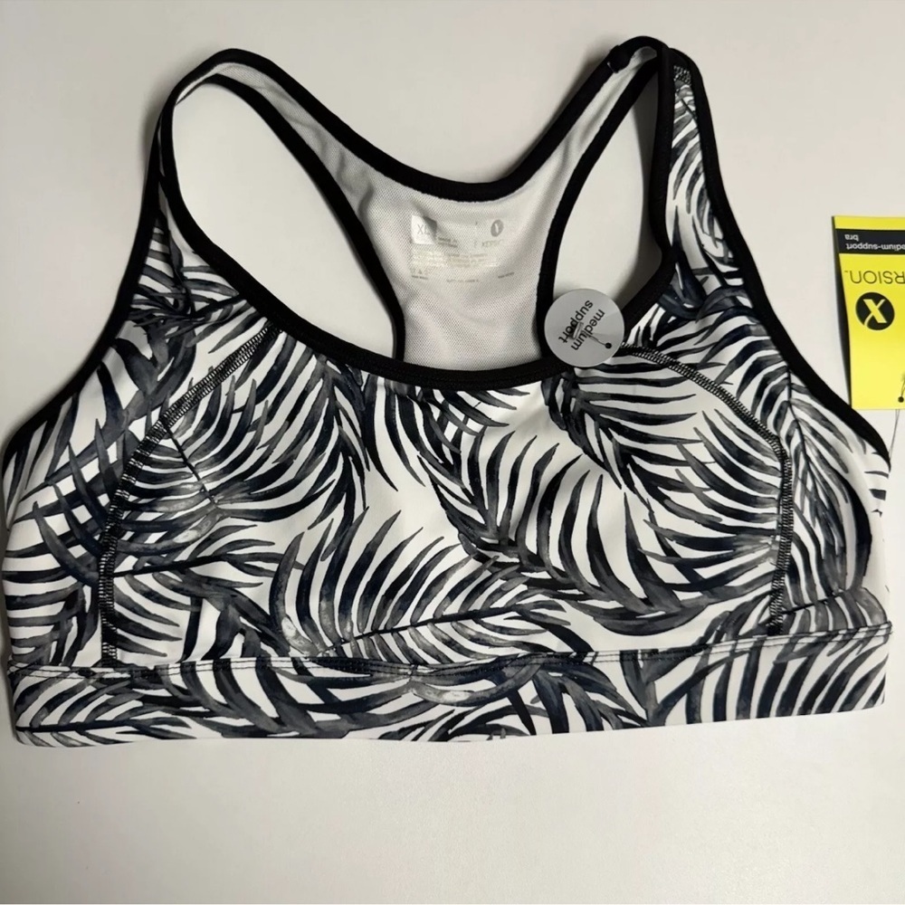 NWT Xersion Medium-Impact Sports Bra, Black/White Palm Print